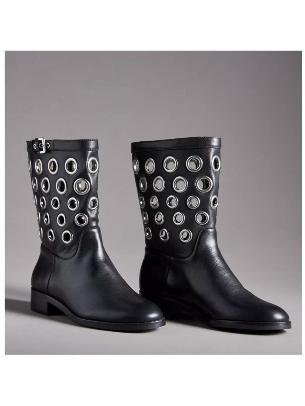 CECILIA NEW YORK Black Mid-Calf Grommet Detail Leather Boots - 7.5 Women’s - Picture 3 of 3